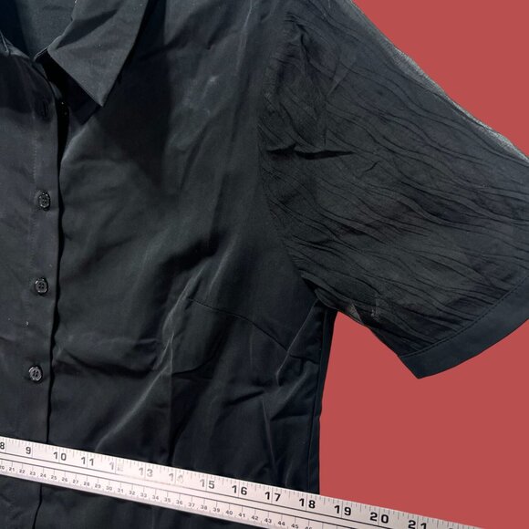 Allegra K - Women's Short Sleeve Button Front Blouse - Black - Medium - Picture 4 of 13